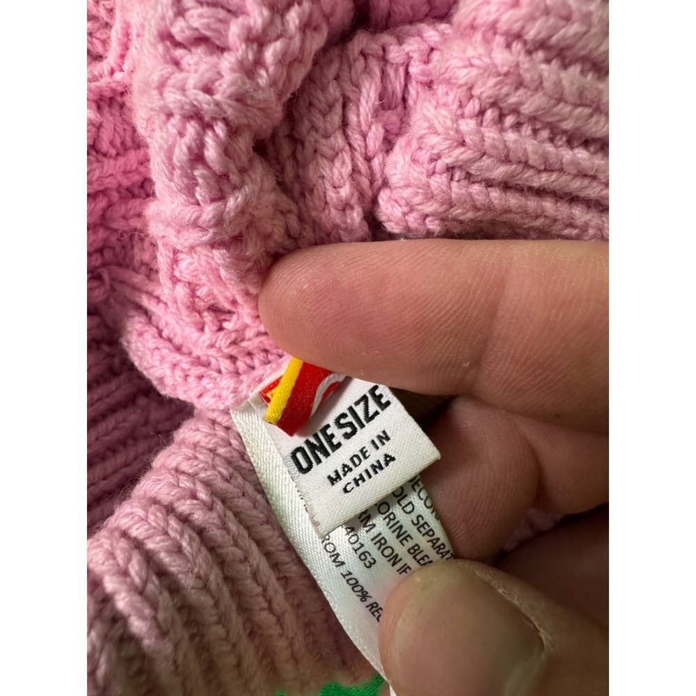 Lego Pink Bobble Knit Beanie Hat With Folded Cuff & Face Logo - Picture 5 of 5